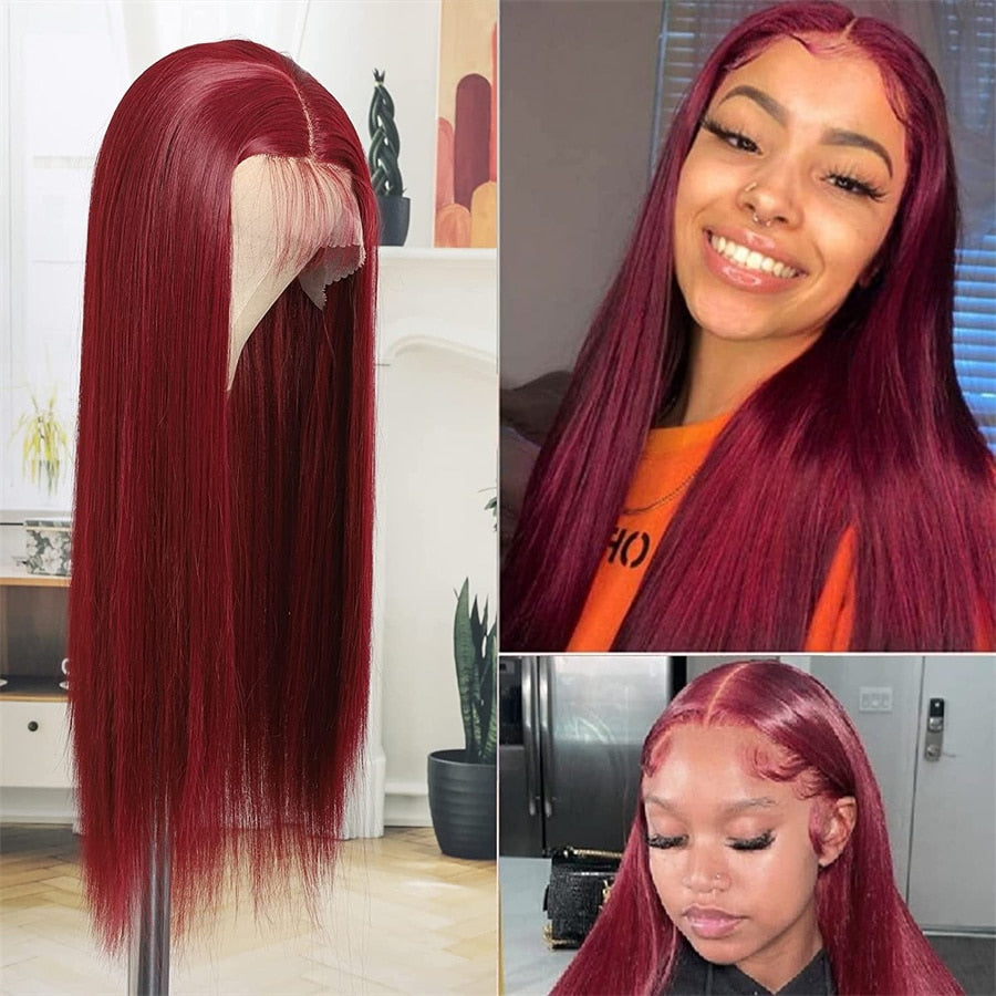 99J Burgundy Lace Front Straight  Wig Human Hair
