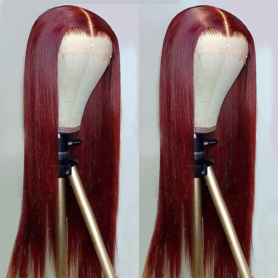 99J Burgundy Lace Front Straight  Wig Human Hair