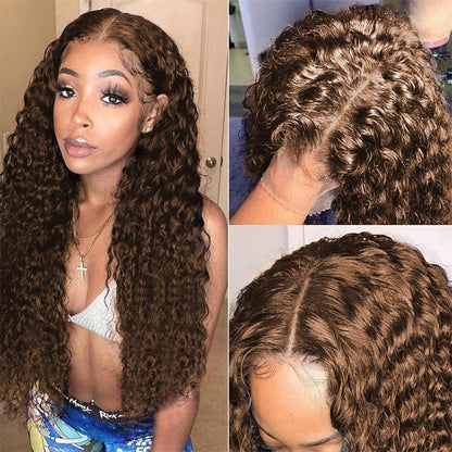 Chocolate Brown Deep Curly Wig - Frontal and Closure