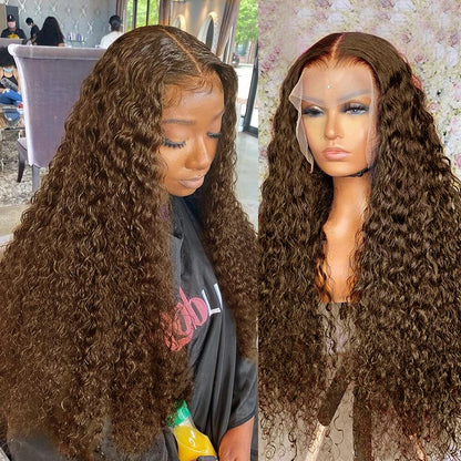 Chocolate Brown Deep Curly Wig - Frontal and Closure