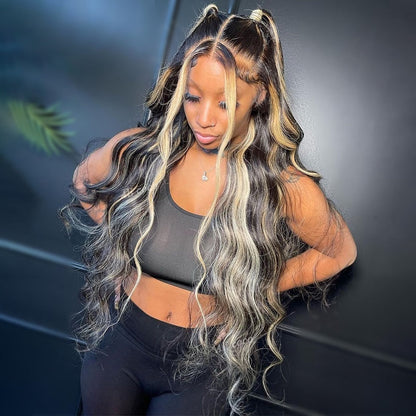 Glueless / Frontal / Closure Blonde Highlight Body Wave Wig