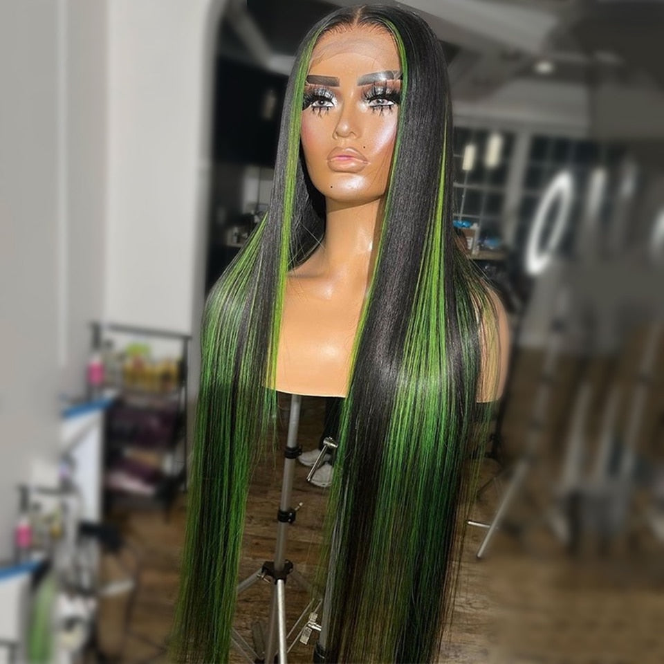 Straight Highlight Green Wig
